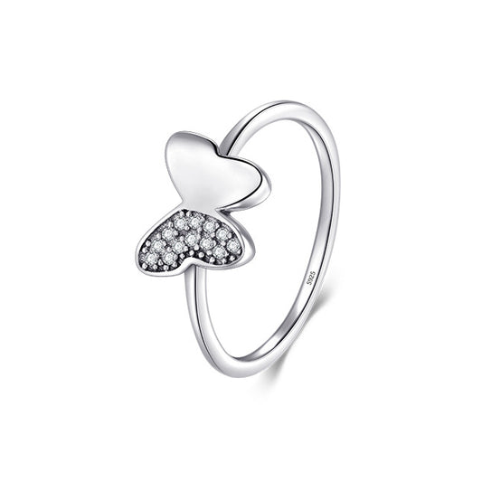 Elegant Butterfly Sterling Silver Ring with Zircon Micro Inlay