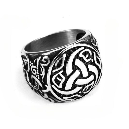 European And American Style Fashion Personality Rune Celtic Knot Triangle Men's Ring Stainless Steel Jewelry For Men