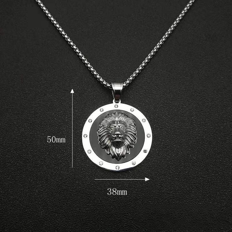 Planderful Lion Head Pendant Necklace Stainless Steel Gold Plated Rhinestone Hip Hop Jewelry For Men And Women