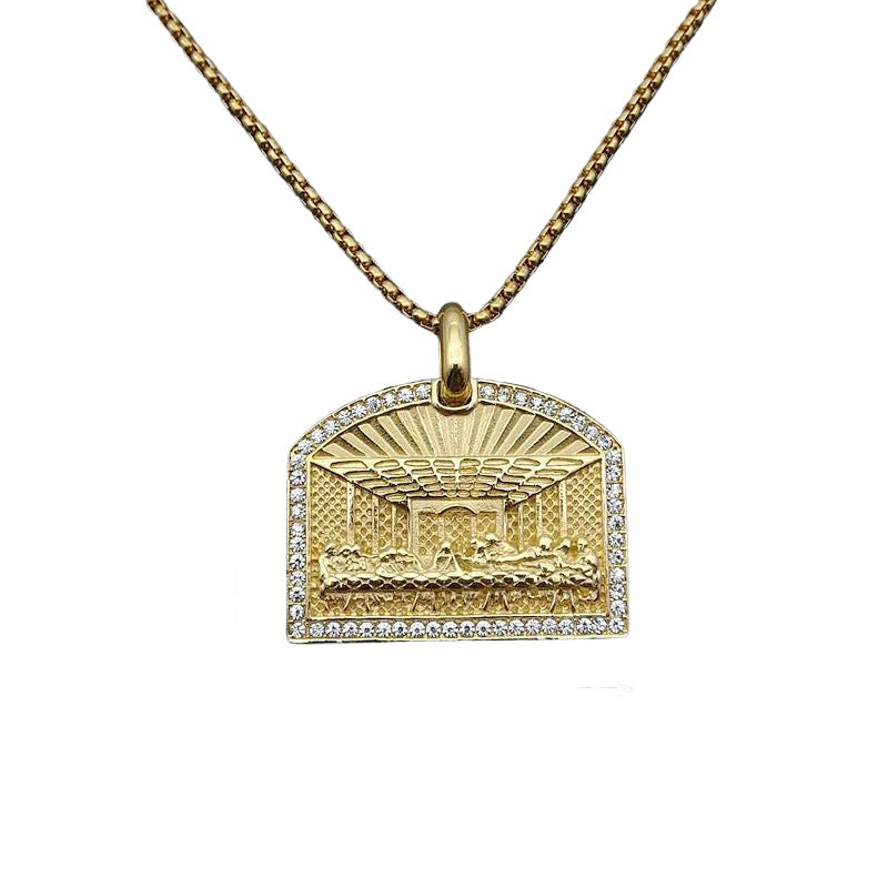 Planderful Everyday Genie Hip Hop Titanium Steel Gold Plated Zircon Pendant Necklace For Men