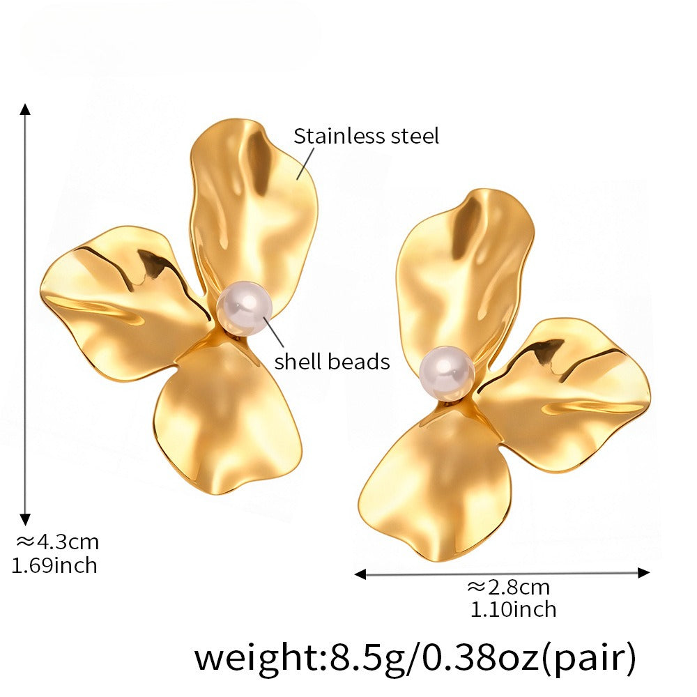 Planderful Petal Stud Earrings Women Chic Stainless Steel