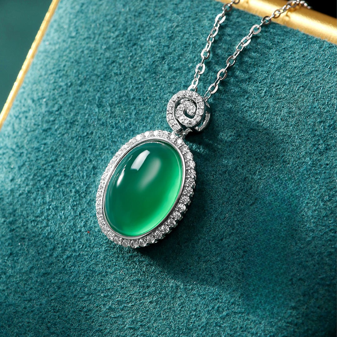 S925 Sterling Silver Natural Chalcedony Necklace