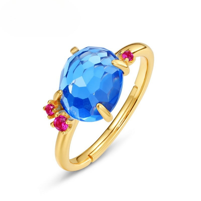S925 Sterling Silver Colored Crystal Adjustable Ring