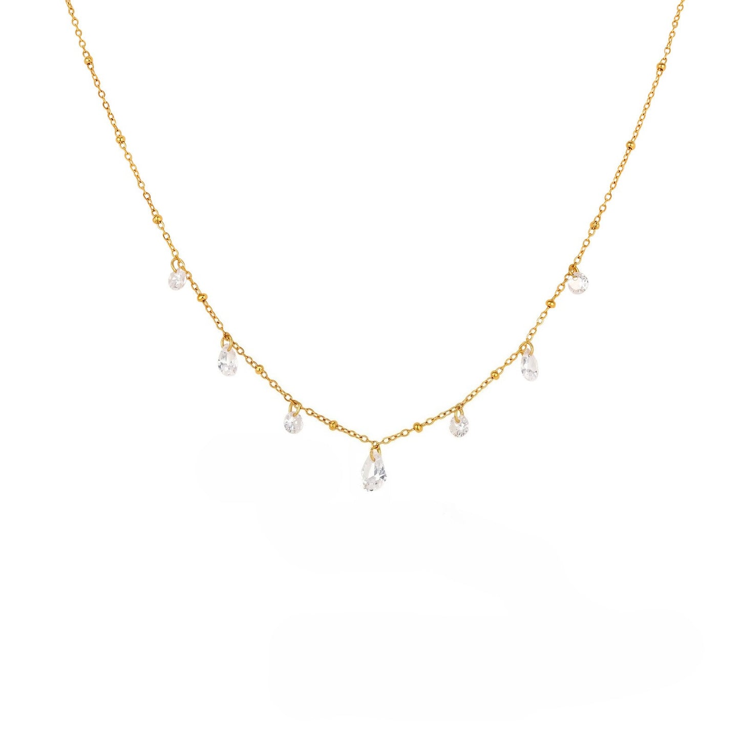 Women's Stainless Steel Horse Eye Zircon Wave Bead Necklace Stacked With Daily Gifts