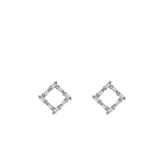 Versatile Fashion Sterling Silver Square Stud Earrings with Zircon for Women