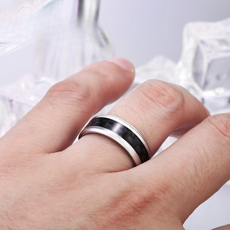 Unisex Personality Carbon Fiber Inlaid Titanium Steel Ring for Everyday Wear