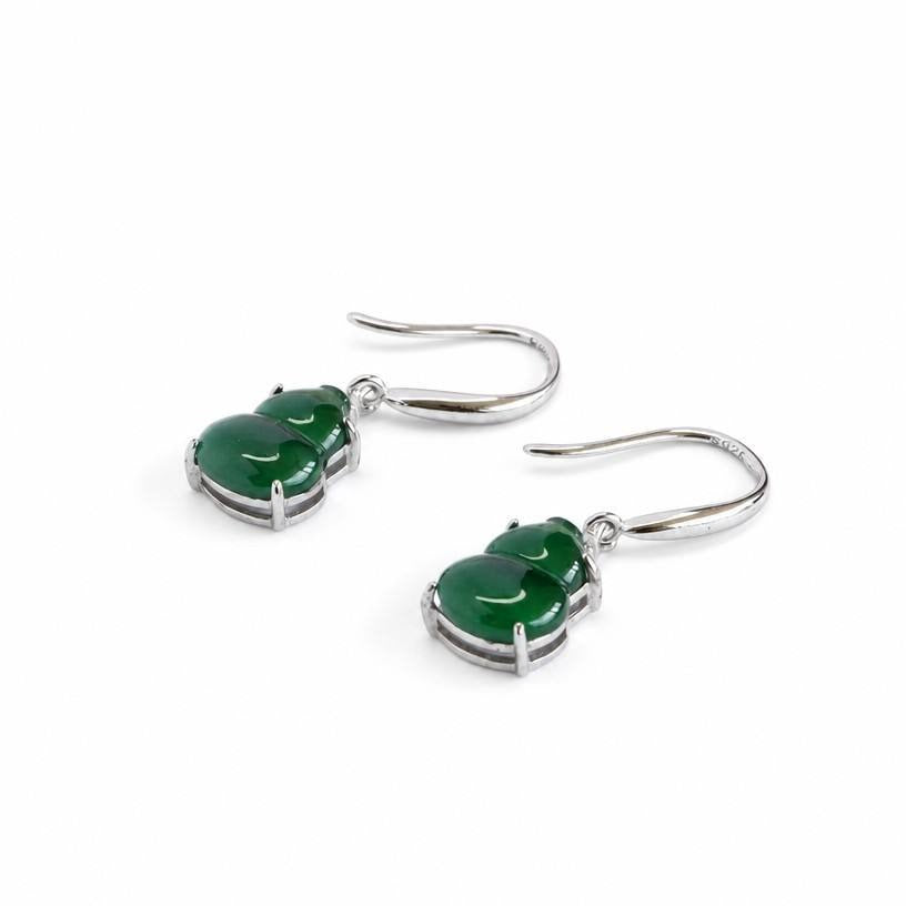 Jadeite Gourd 925 Silver Hook Earrings