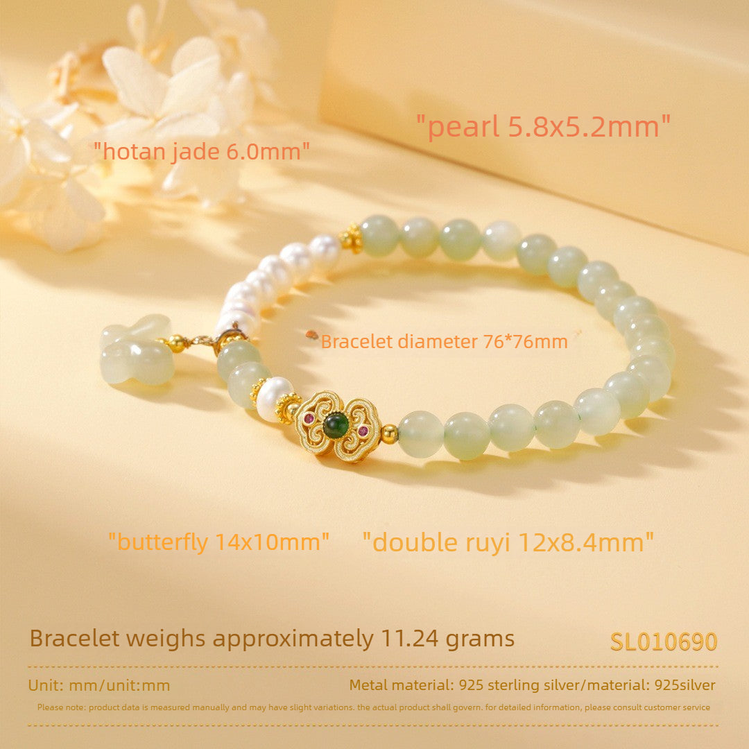 Butterfly Hetian 925 Sterling Silver Women's Bracelet