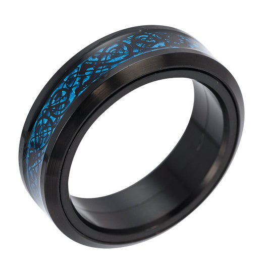 Rotating Carbon Fiber Dragon Pattern Steel Ring for Men - Exclusive European and American Accessories