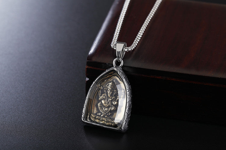 Planderful Elephant Buddha Titanium Steel Pendant Necklace For Unisex Protection Charm