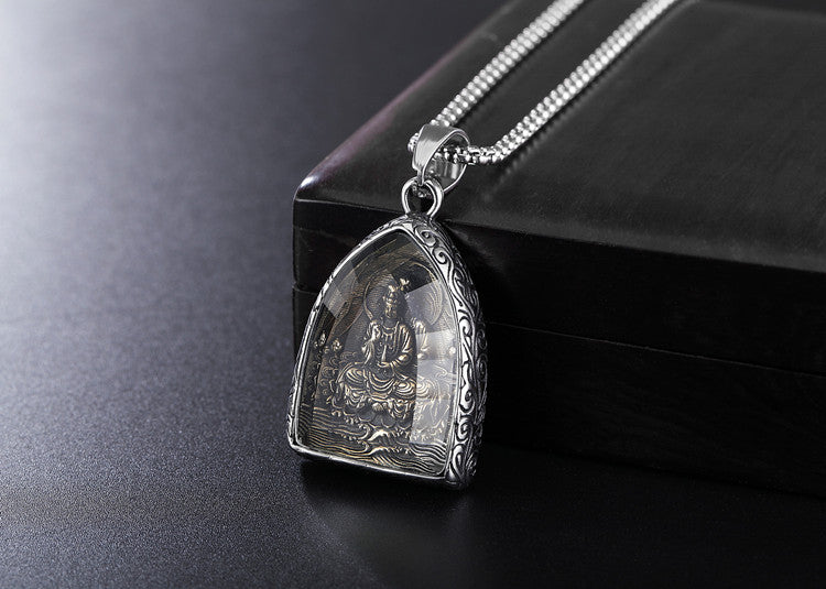 Guanyin Transfer Pendant Unisex Titanium Steel Necklace By Planderful Protective Spiritual Charm For Men And Women