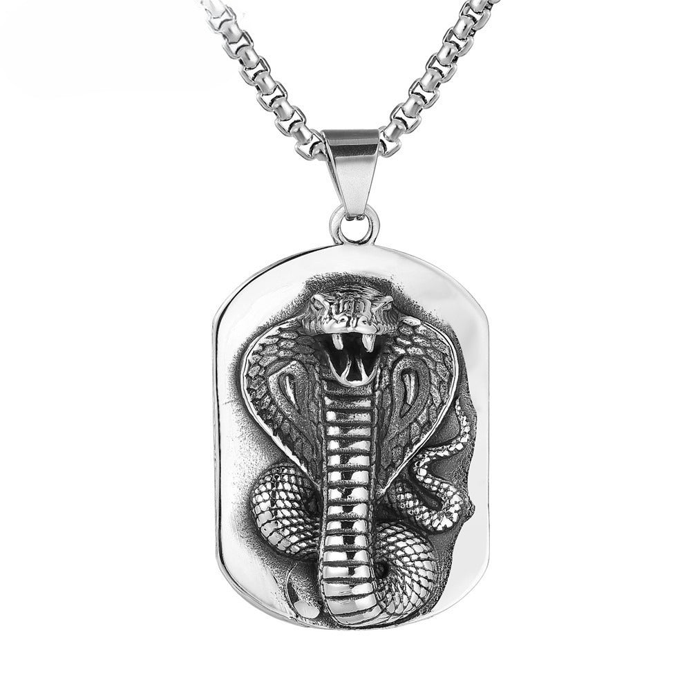 Planderful Cobra Snake Pendant Necklace Titanium Steel Unisex Protection Statement Bold Jewelry For Men And Women