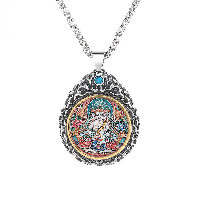 Steel Necklace – Statement Zodiac Buddha Pendant