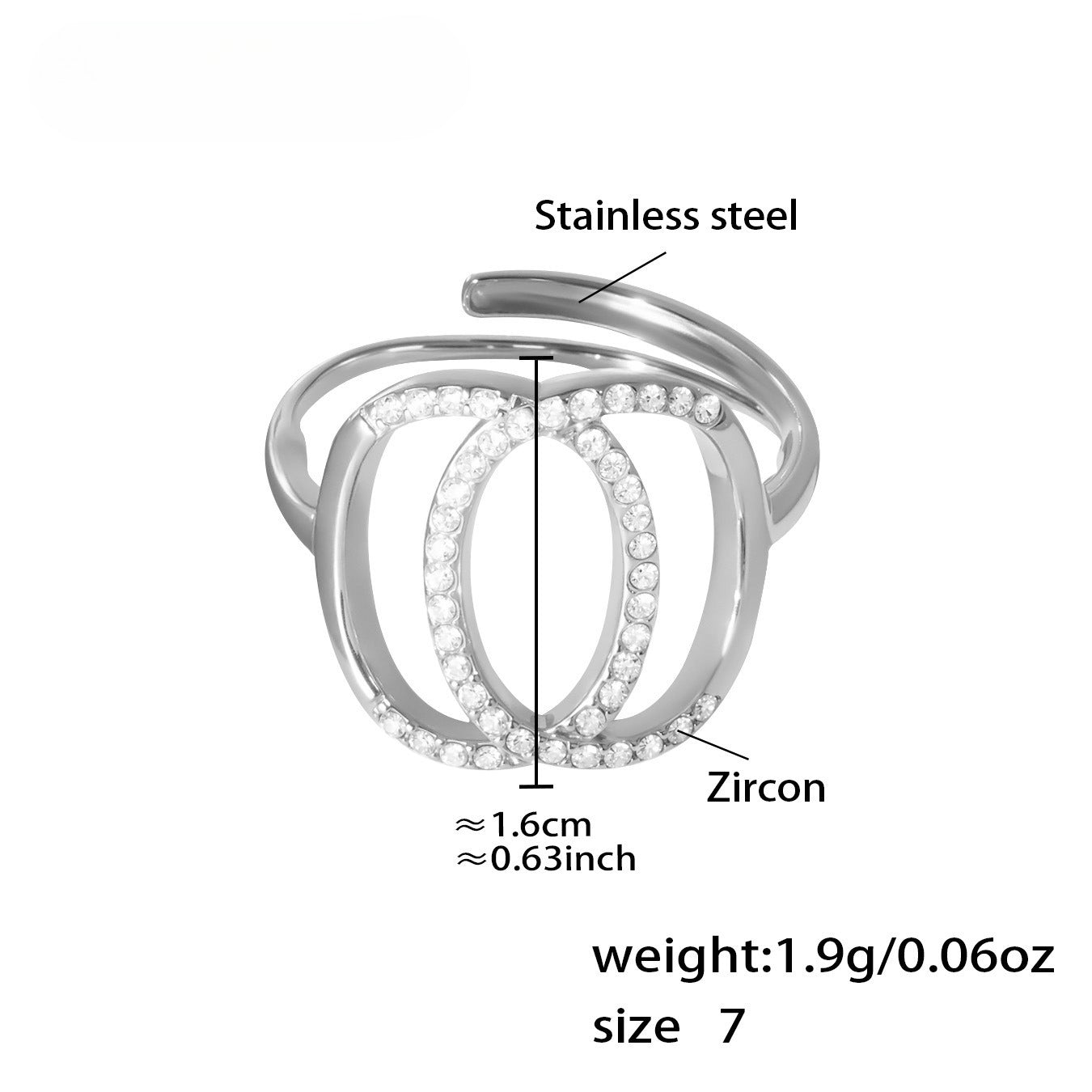 Planderful Zircon Double Circle Ring For Women Light Luxury