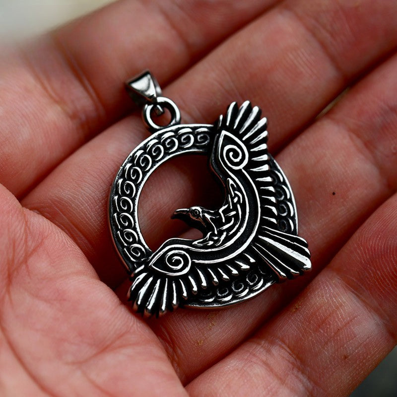 Nordic Viking Odin Crow Titanium Steel Pendant for Men - Wholesale Stainless Steel Jewelry from Europe and the USA