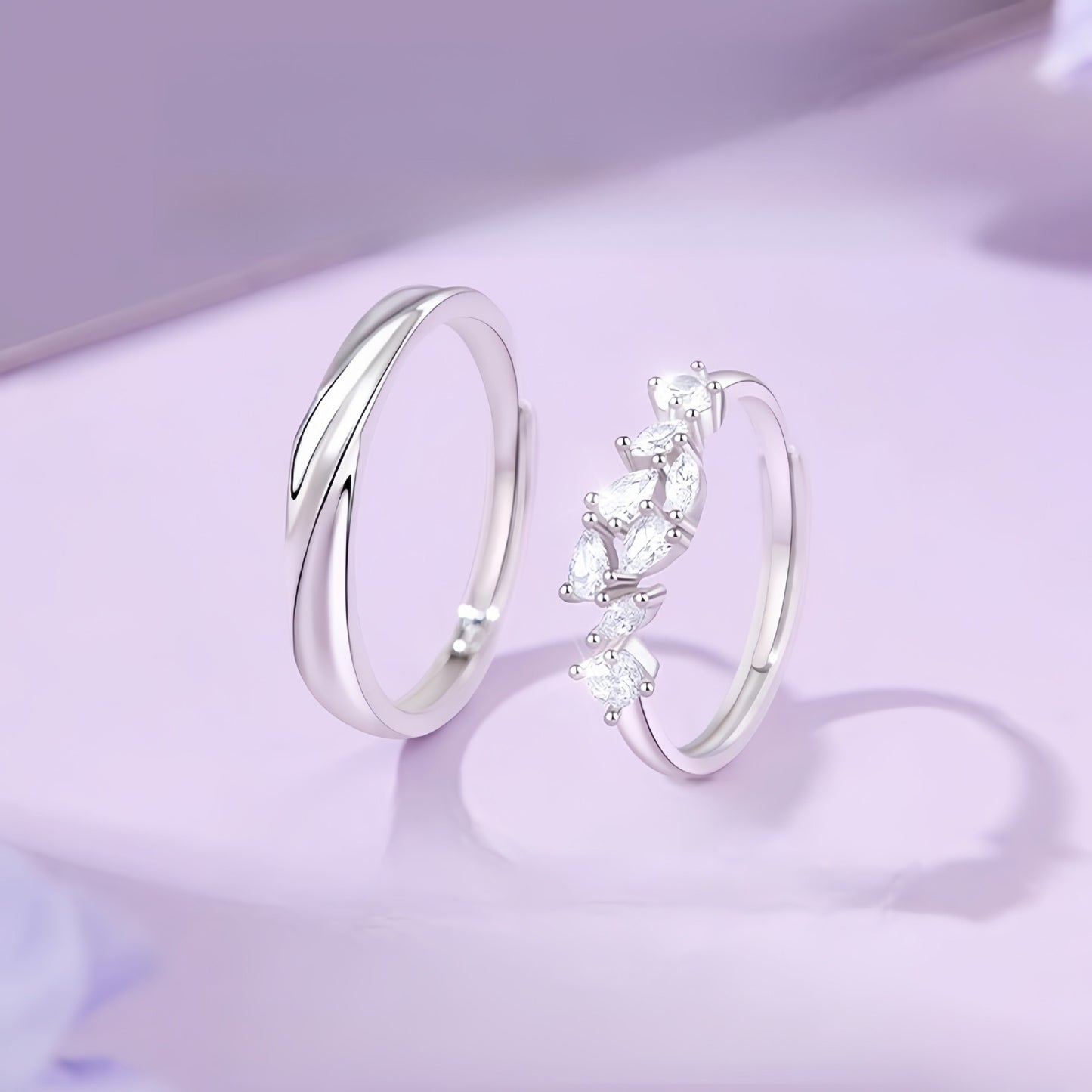 Planderful Wisteria Flower Couple Ring S925 Sterling Silver Elegant Adjustable For Couples Gift