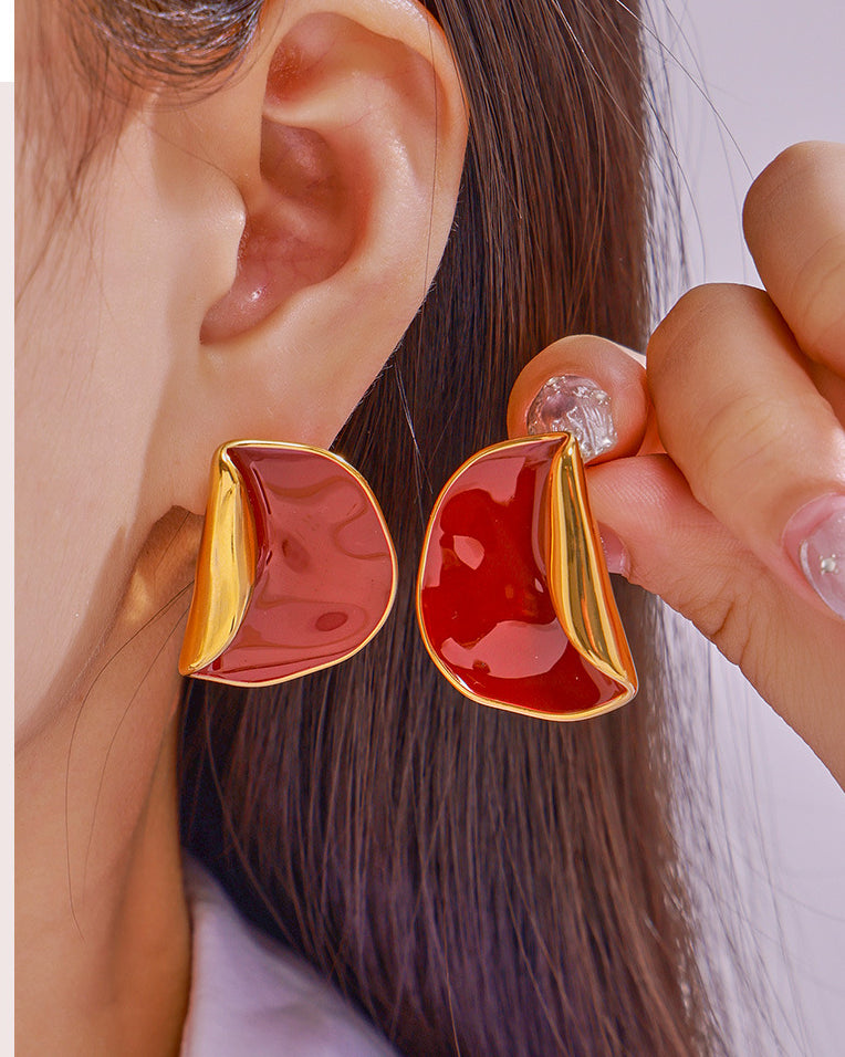 Golden Glaze Design Stud Earrings - Trendy Personalized Jewelry