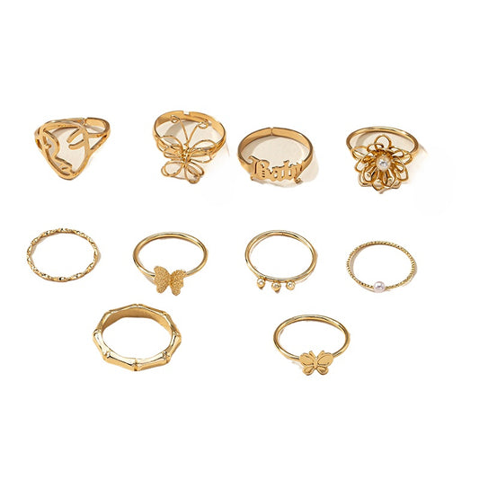 Bamboo Knot Butterfly Metal Ring Set - European & American Style Accessories