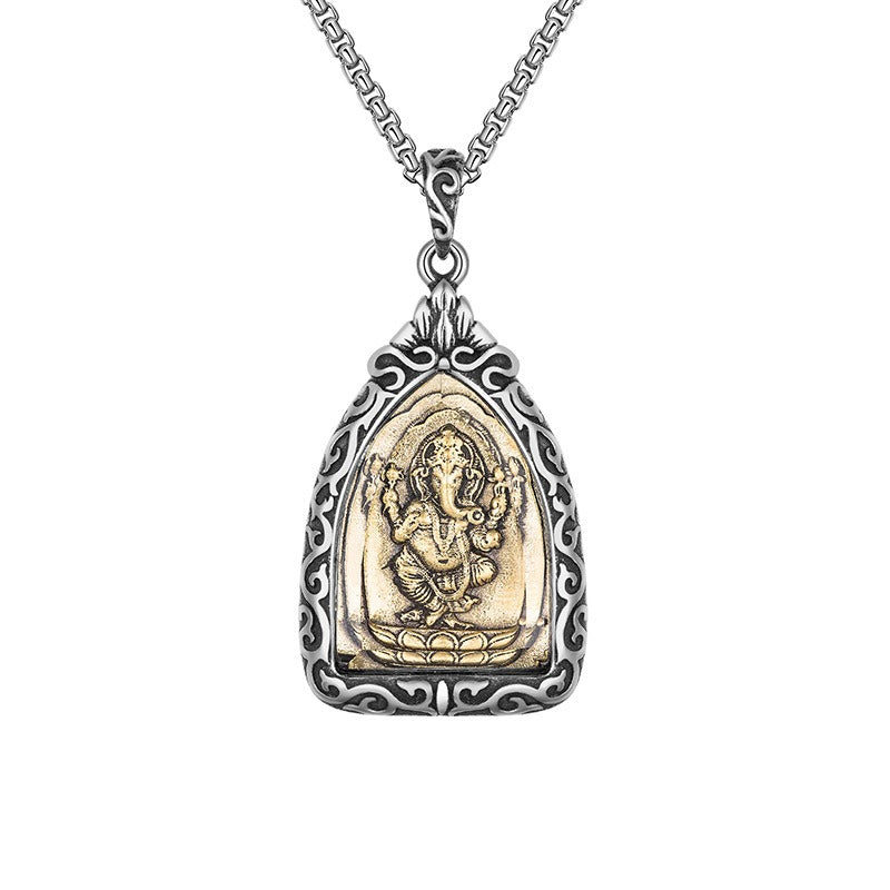Steel Necklace - Vintage Guardian Gods Zodiac Buddha Stainless Steel Retro Design Everyday Wear