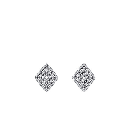 Exaggerated Vintage Diamond Shape Sterling Silver Earrings with Zircon Gemstones