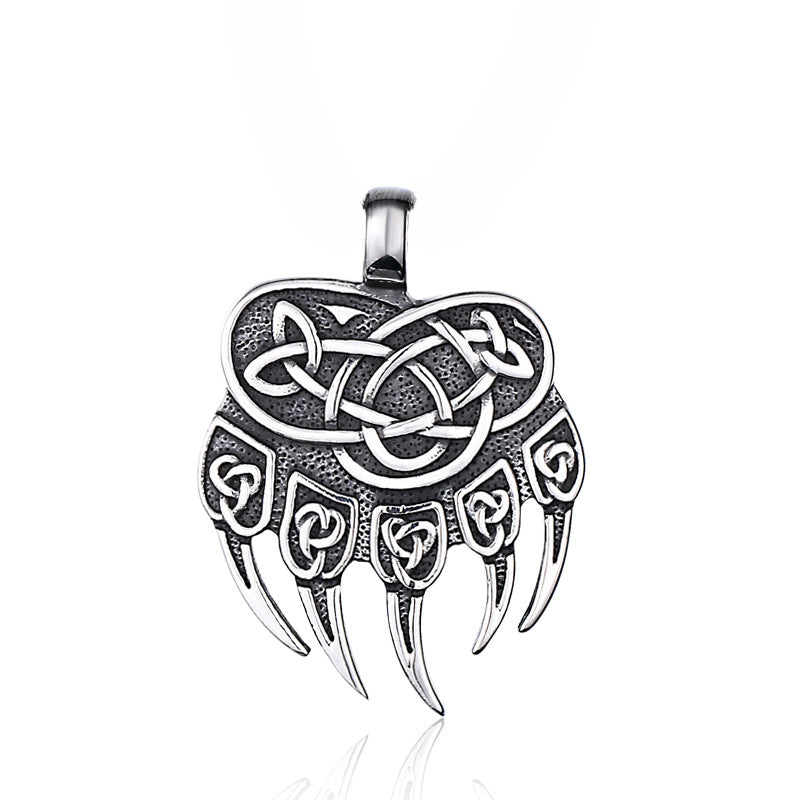 Titanium Steel Viking Bear Claw Pendant for Men - Retro Celtic Knot Design