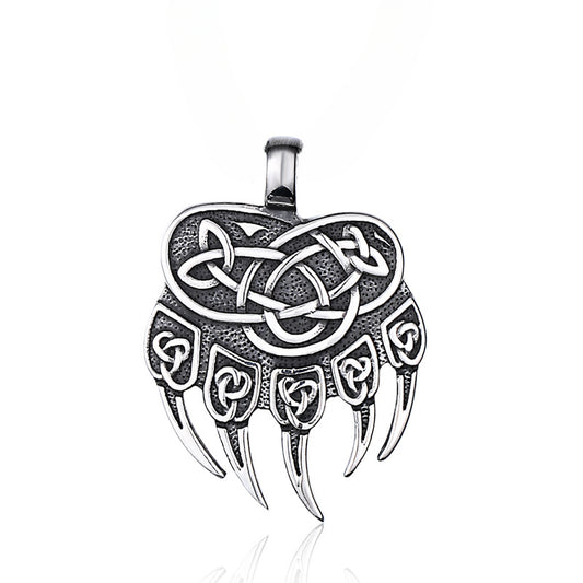Titanium Steel Viking Bear Claw Pendant for Men - Retro Celtic Knot Design