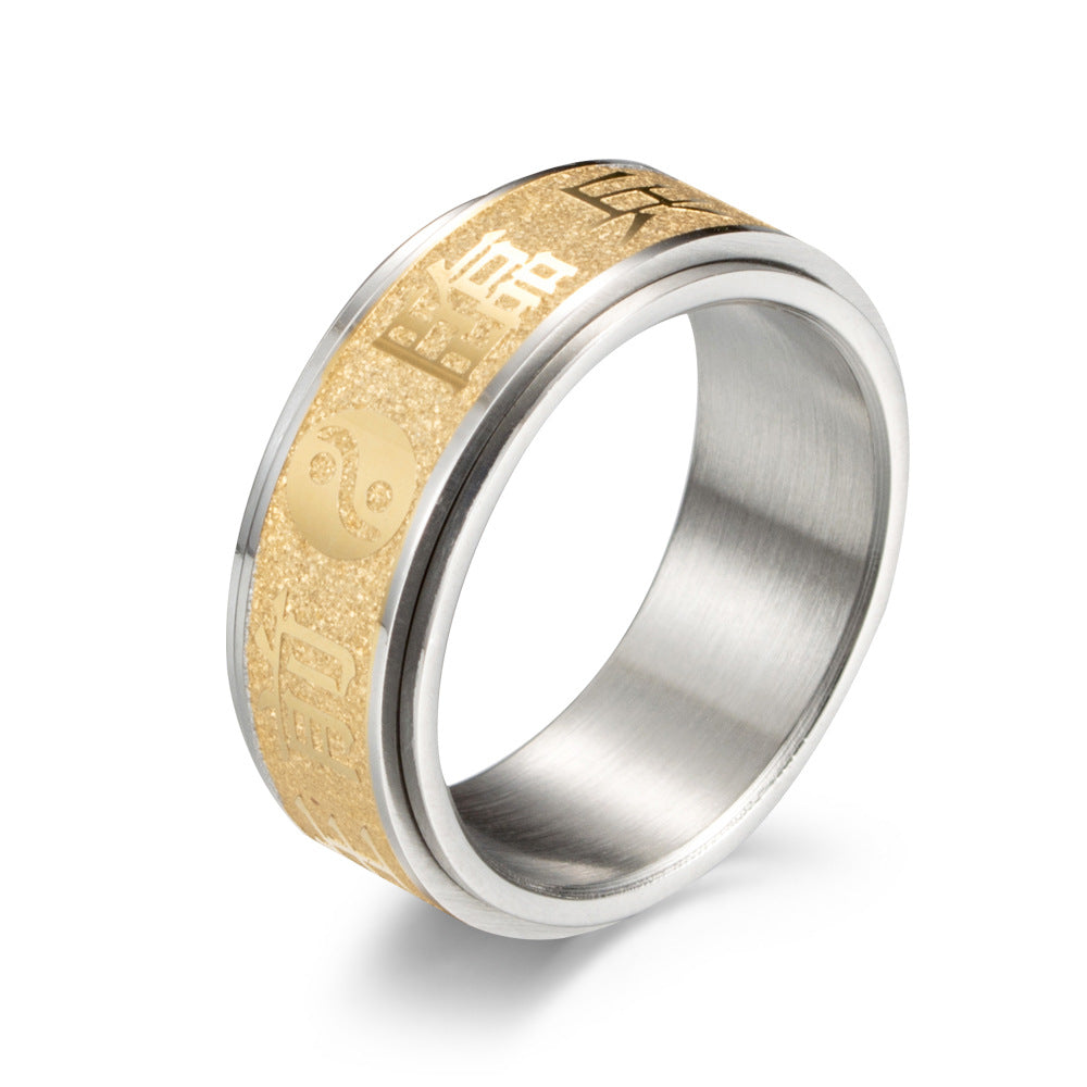 Stainless Steel Nine-Character Mantra Matte Rotatable Stainless Steel Ring – Travel