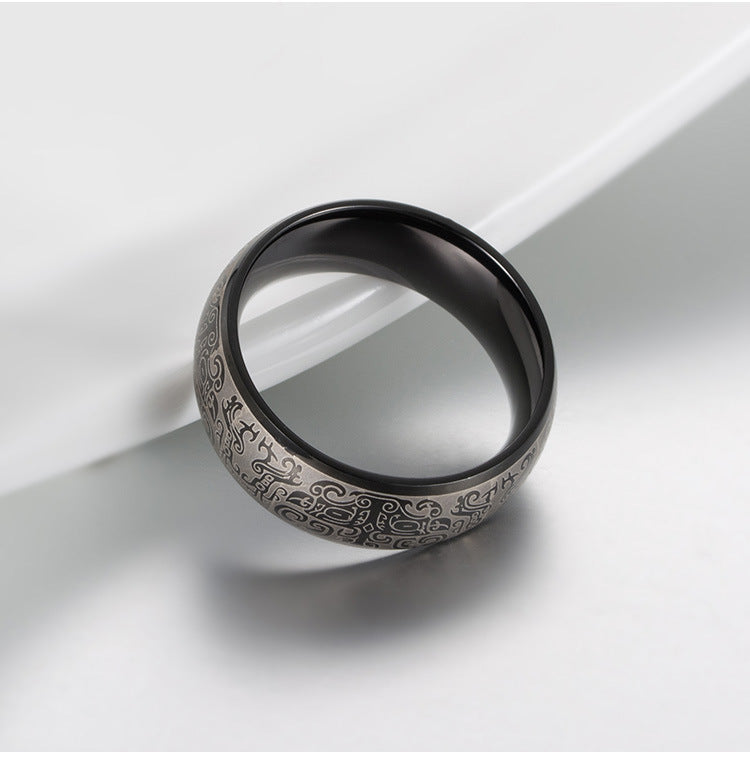 Chinese Wind Titanium Steel Gluttonous Pattern Ring for Men
