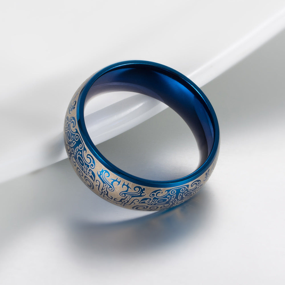 Chinese Wind Titanium Steel Gluttonous Pattern Ring for Men