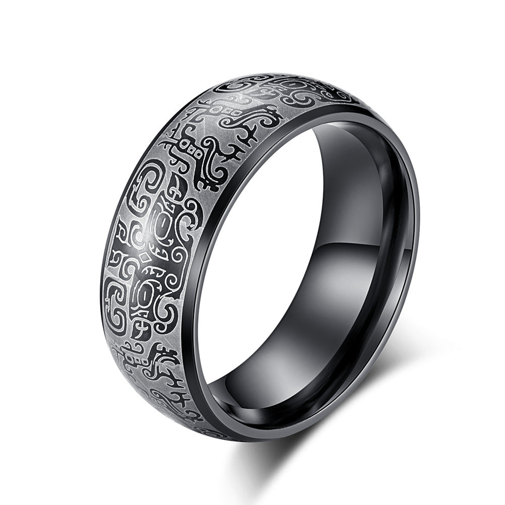 Steel Ring – Vintage Chinese Mythology Pattern