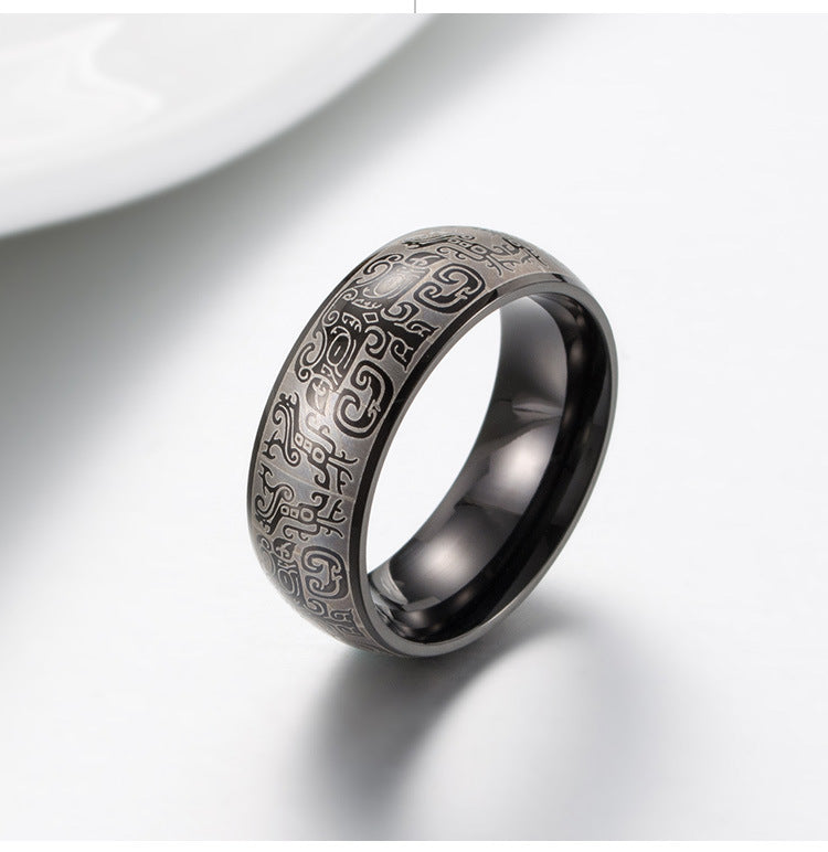 Chinese Wind Titanium Steel Gluttonous Pattern Ring for Men