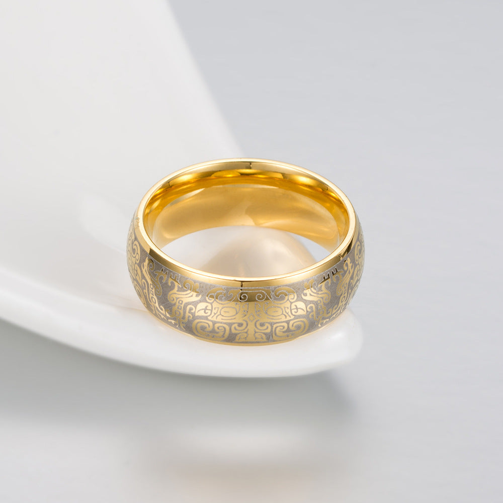 Chinese Wind Titanium Steel Gluttonous Pattern Ring for Men