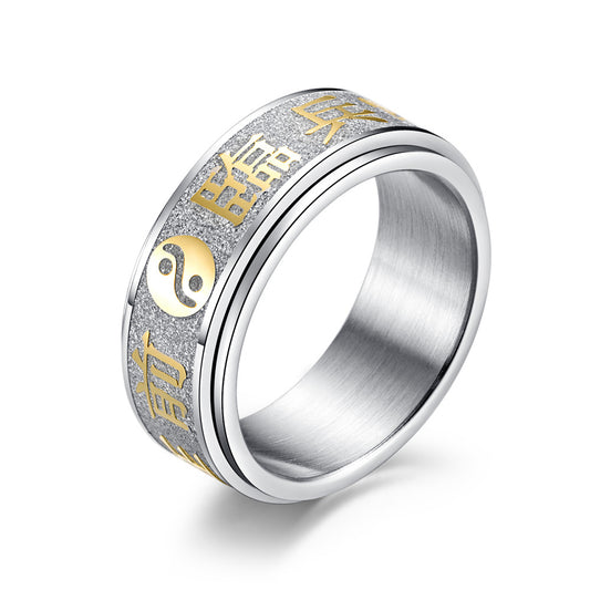 Stainless Steel Nine-Character Mantra Matte Rotatable Stainless Steel Ring – Travel