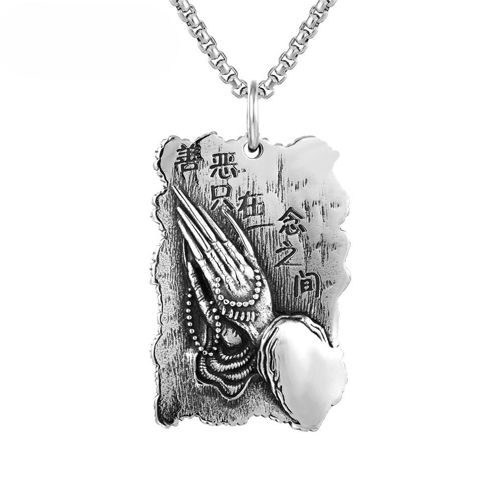 Planderful Prayer Pendant Necklace Titanium Steel Unisex Protection Charm Retro Style For Him