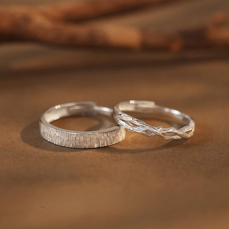 Planderful Sterling Silver 999 Wood And Branch Design Couple Ring For Him And Her Timeless Gift