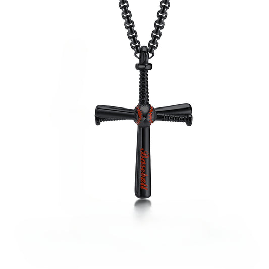 Stainless Steel Baseball Cross Pendant Necklace for Men