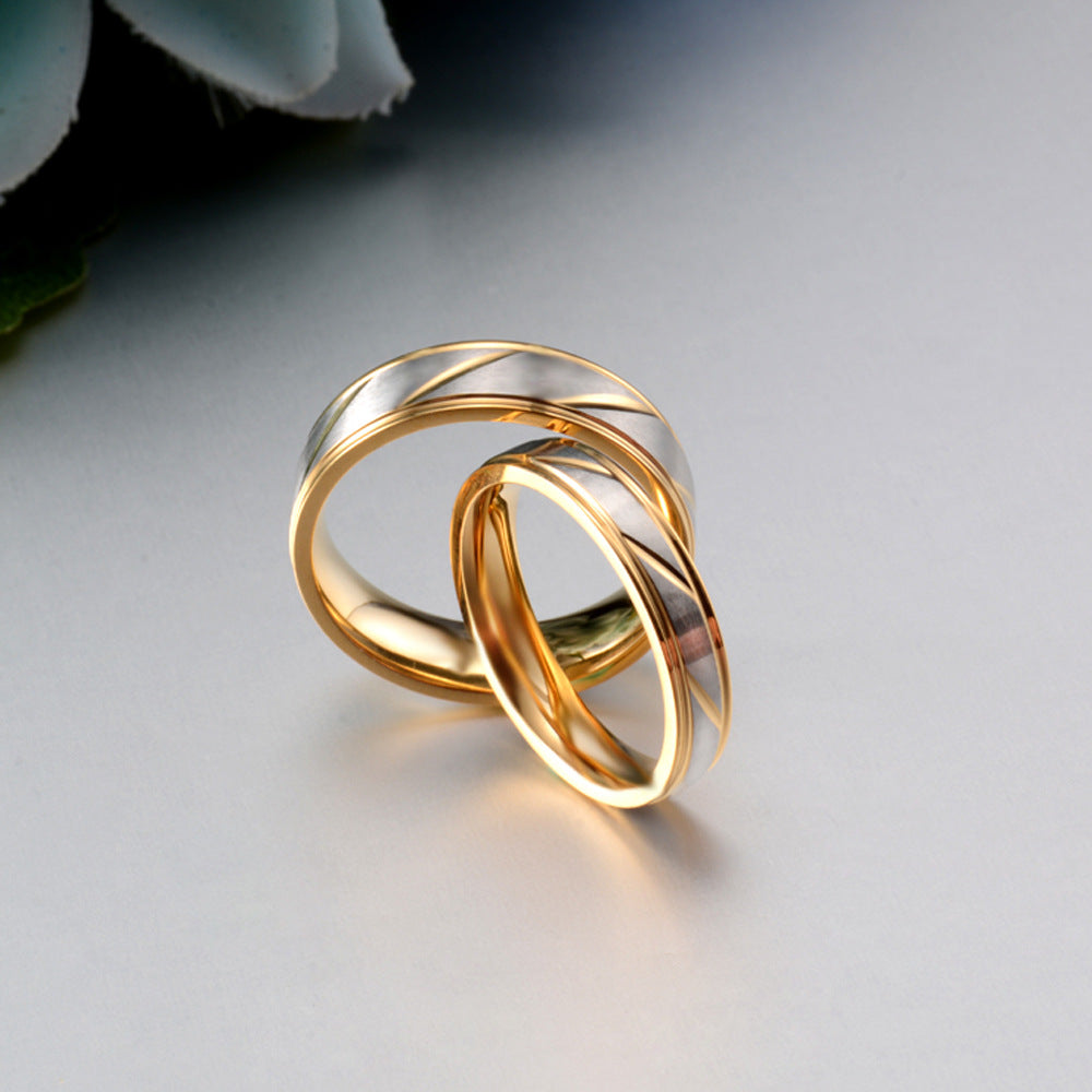 Stainless Steel Couple Ring – Blade Pattern Gold