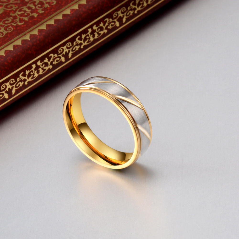 Stainless Steel Couple Ring – Blade Pattern Gold