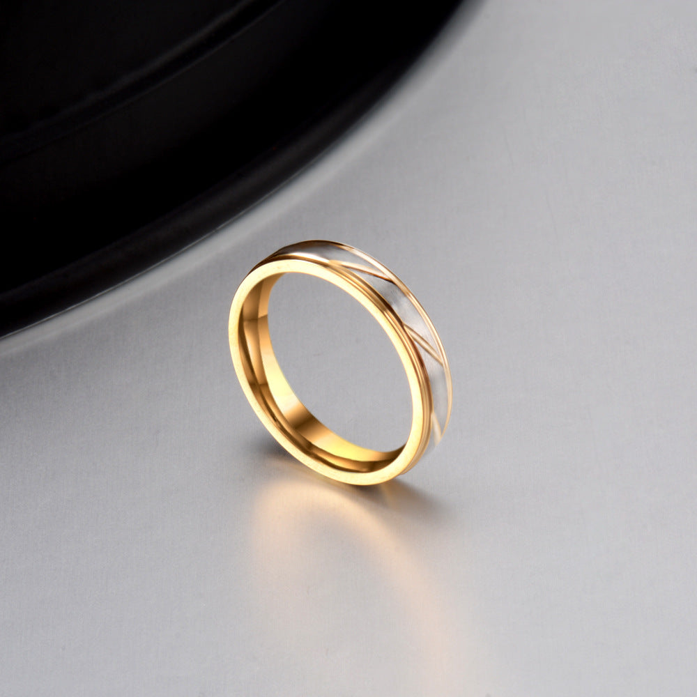 Stainless Steel Couple Ring – Blade Pattern Gold