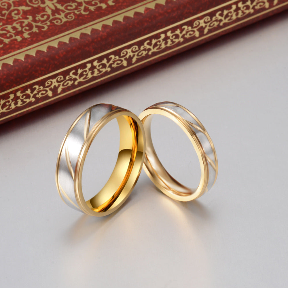 Stainless Steel Couple Ring – Blade Pattern Gold