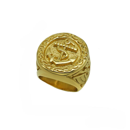 Planderful Hip Hop Ring Stainless Steel Gold Plated Eagle Anchor Durable For Men And Women
