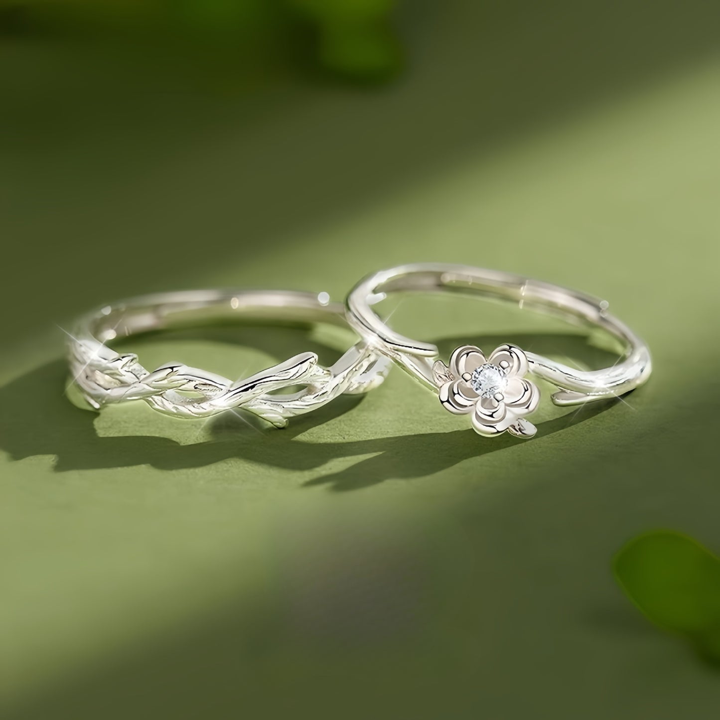 New 925 Sterling Silver Platycodon Flower Couple Ring