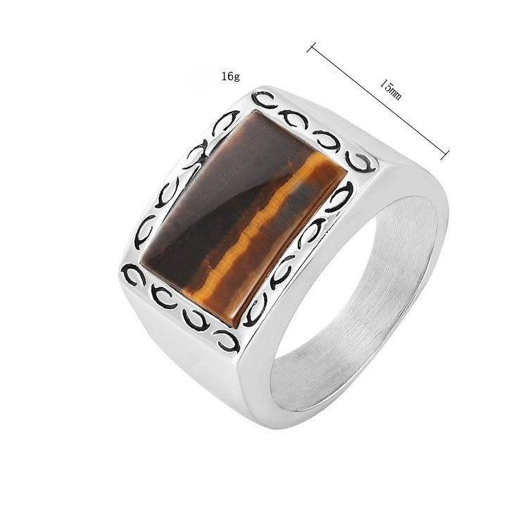 Tiger's Eye Ring For Men Titanium Steel By Planderful Everyday Genie Unisex Vintage Protection Charm