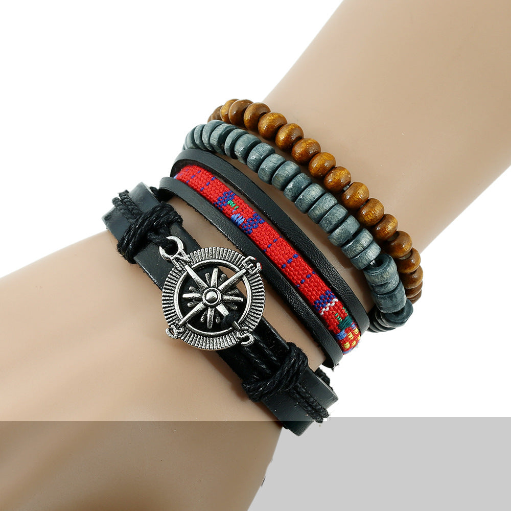 Compass Adventure Leather Couples Bracelet