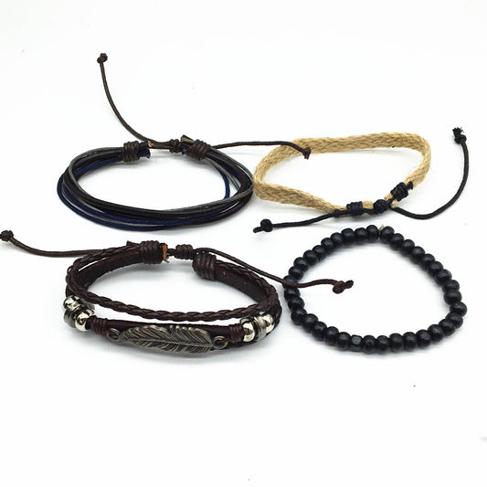 Retro Leaf Charm Leather Bracelets for Couples