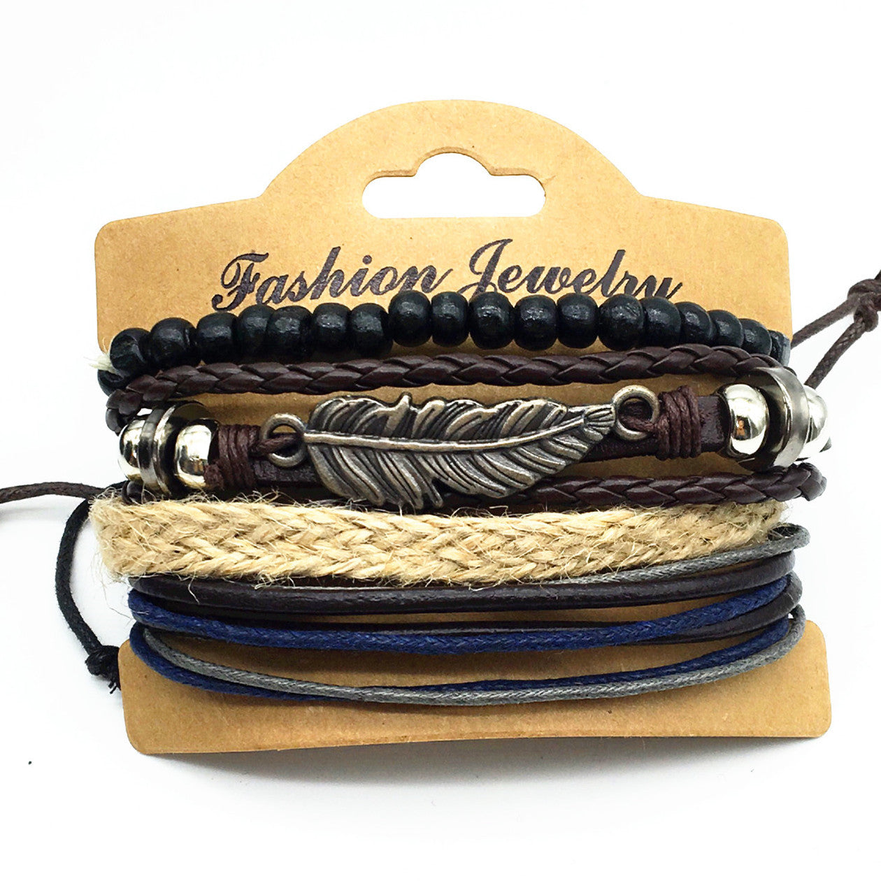 Retro Leaf Charm Leather Bracelets for Couples