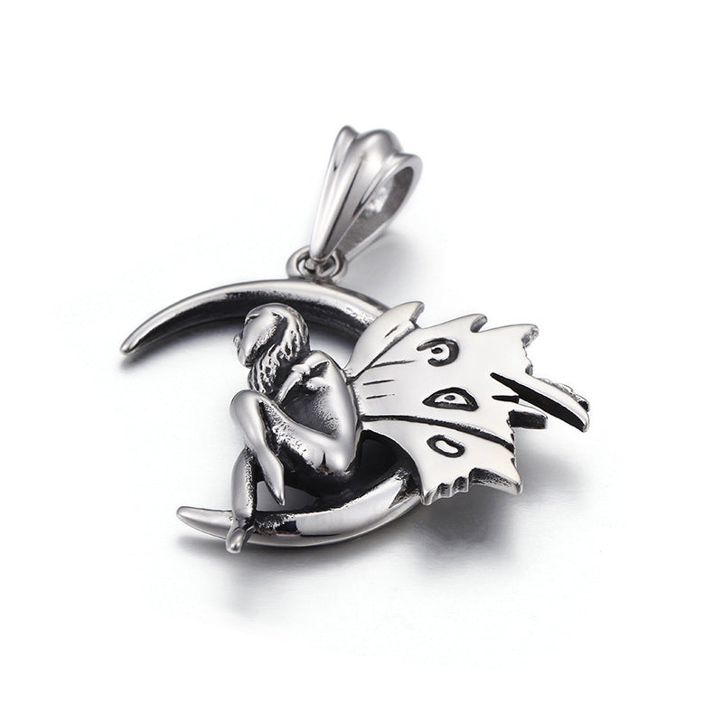 Titanium Steel Moon Angel Pendant for Men - Trendy Stainless Steel Jewelry in Europe and America
