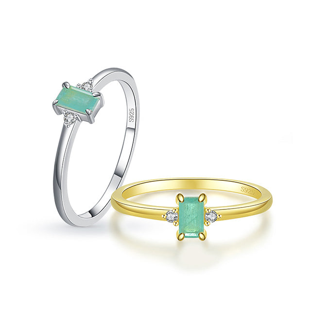 Rectangular Sterling Silver Paraiba Tourmaline Ring - Japanese and Korean Style