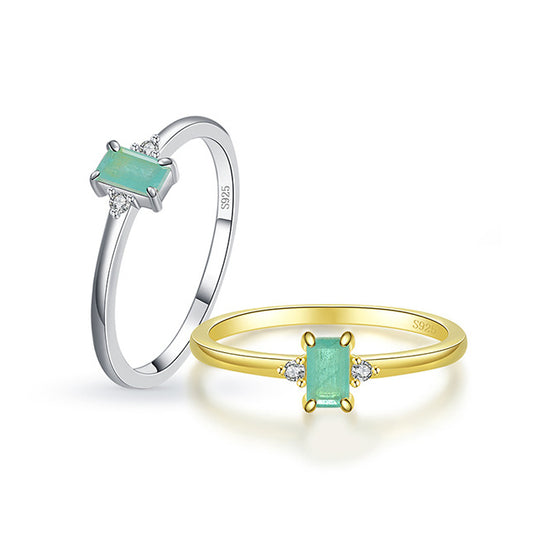 Rectangular Sterling Silver Paraiba Tourmaline Ring - Japanese and Korean Style