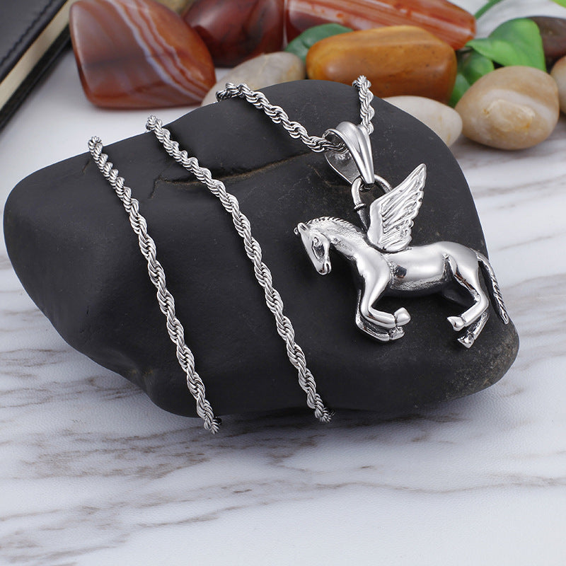 Angel Wings Zodiac Horse Pendant for Men